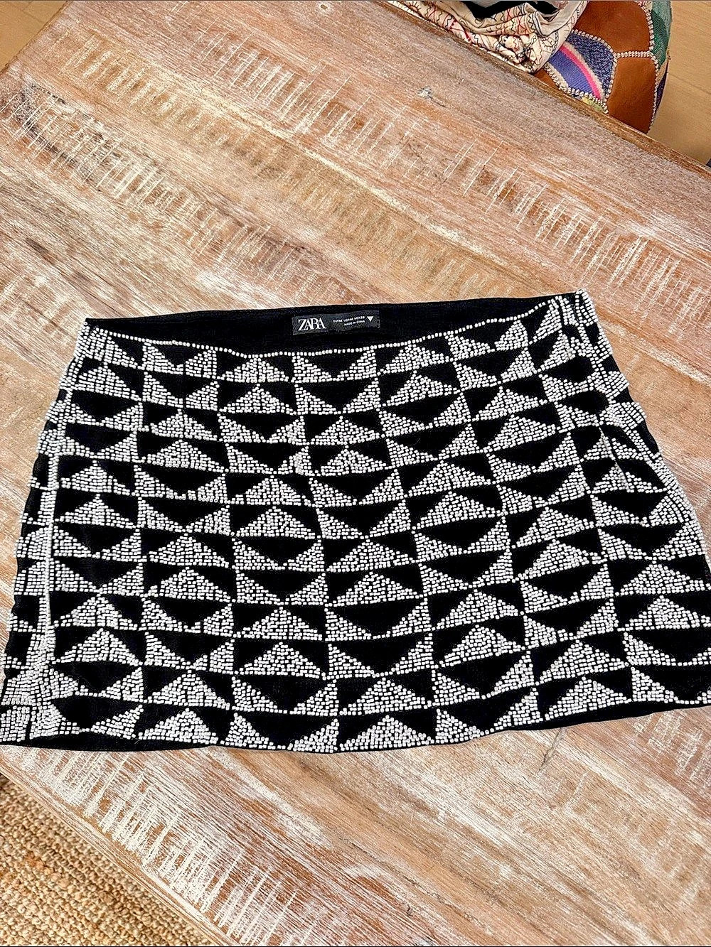 Zara Geometric Beaded Mini Skirt Black & White